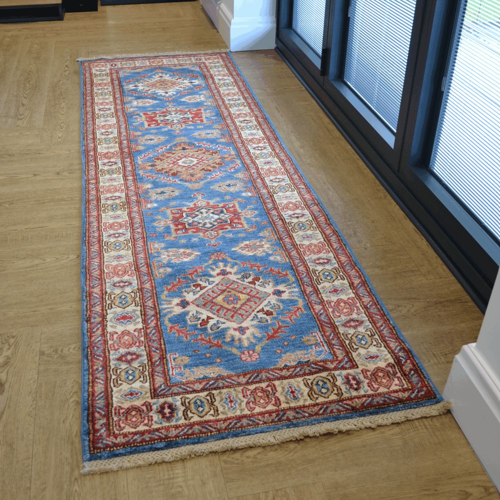 Kazak Supreme Traditional Wool Runner Rugs 46081 in Blue Multi